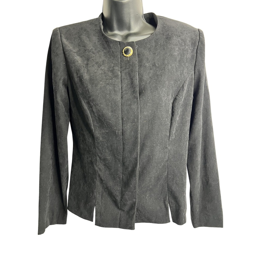Jessica Howard Jacket Womens Petite Black‎ Collarless Blazer Gold Button Evening